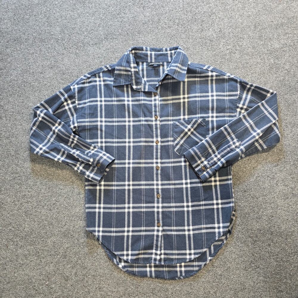Brandy Melville Top Women One Size Blue Gray Plaid Flannel Button Casual Capsule